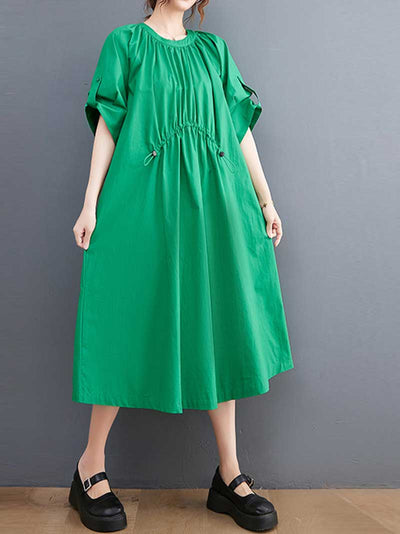 Evatrends Round-Neck Cotton Short Sleeve  A-Line  Dress