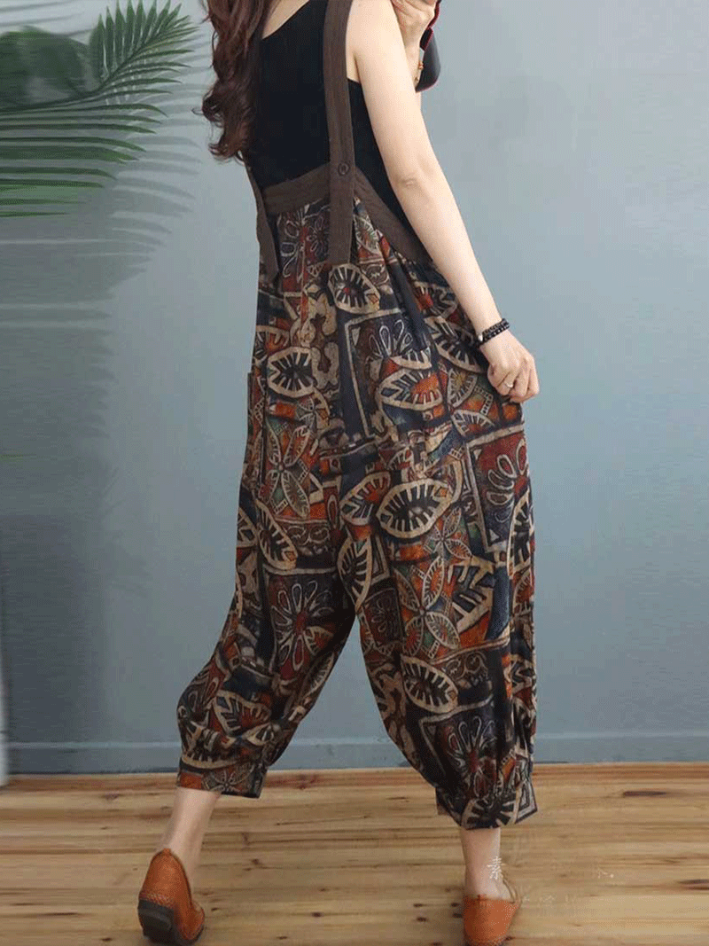 Dungarees cotton denim ripped jeans floral vintage retro style overall