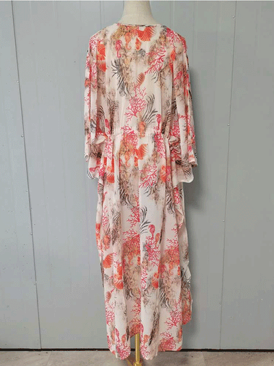 Evatrends cotton gown robe printed kimonos, Outerwear, polyester, Nightwear, long kimono, Board Sleeves, loose fitting, printed, Belted