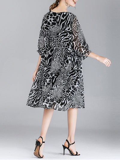 Abby Vintage Animal Print High Waist Midi Dress