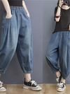 Women's summer elastic  waist thin loose denim casual pants