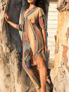 Bohemian Print Cotton Short Sleeves Kaftan Dress