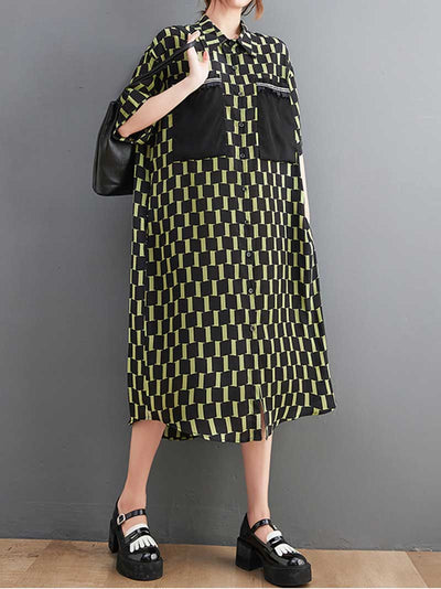Plaid Print Cotton Pockets Shirt Dress
