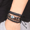 Braided leather cord evil eye bracelet black