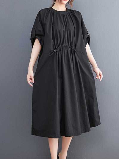 Evatrends Round-Neck Cotton Short Sleeve  A-Line  Dress