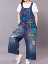 Dungarees cotton denim ripped jeans floral vintage retro style overall