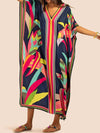 Floral Print V-Neck Short Sleeves Kaftan Dress