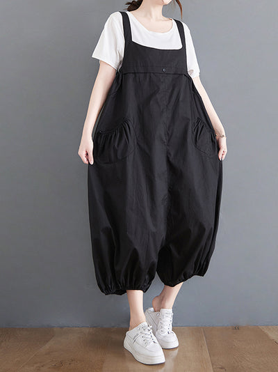 Dungarees cotton denim ripped jeans floral vintage retro style overall, 3/4 Pants, High-waisted,  Harem Pants