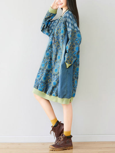 Crew Neck Printed Sweatshirt Dress