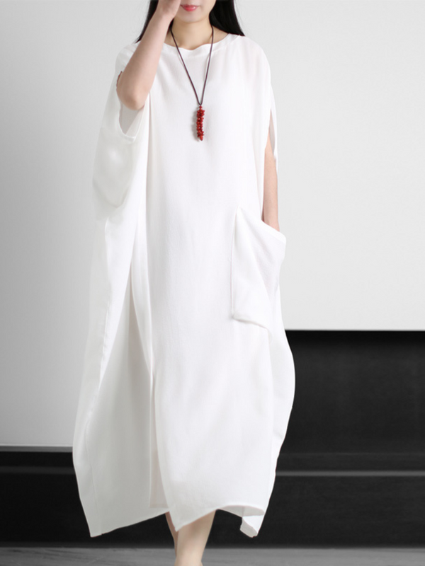 Robe Kaftan élégante de grande taille Robe d'été de couleur unie lazy avec poche