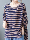 Stripes Print Round-Neck Doll Sleeves Top