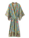 Evatrends cotton gown robe printed kimonos, Outerwear, Cotton, Viscose, Nightwear, Bordered trim, sleeves & bottom, long kimono, Kimono Broad sleeves with armpit opening, loose fitting, Bohemian Chic Floral Print with Contrasting Border