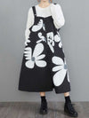 Cotton Floral Black Slope Midi Dress