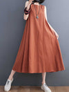 Plain Cotton Sleeveless Midi Dress