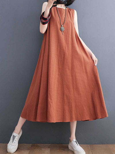 Plain Cotton Sleeveless Midi Dress