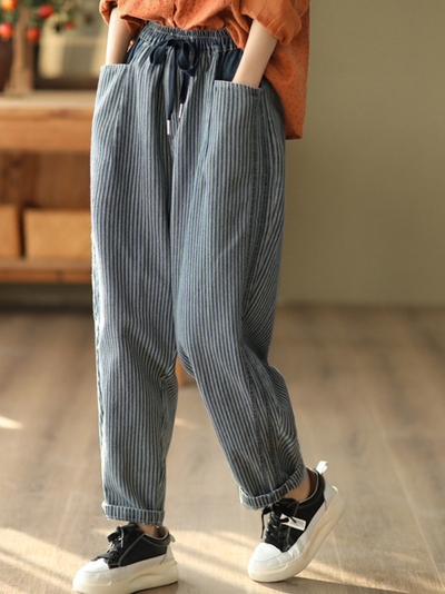 Women's Blue Loose Bottom Pants