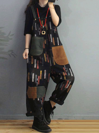 Dungarees cotton denim ripped, vintage retro style overall, Non-Stretchable, Patchwork