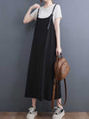 Plain Green and Black Hemp Material Salopette Dress