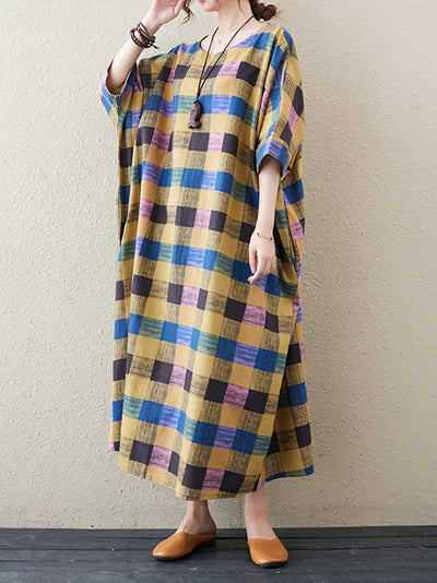 Someone Special Plaid Bat Sleeve Midi Dress