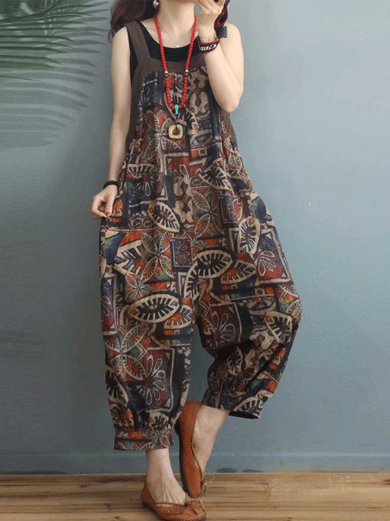 Dungarees cotton denim ripped jeans floral vintage retro style overall