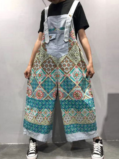 Dungarees cotton, trouser, floral vintage retro style overall, printed