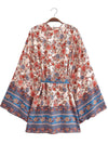 Evatrends cotton gown robe printed kimonos, Outerwear, Cotton, Nightwear, Short kimono, Board Sleeves, loose fitting, Printed, Floral, Belted