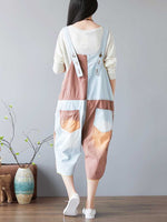 Colorblock Patch Cotton Overalls with Cropped Trousers