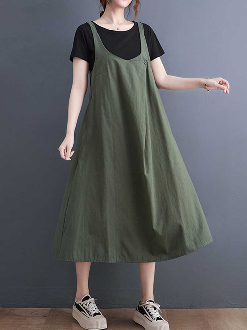 Plain Cotton Salopette Dress