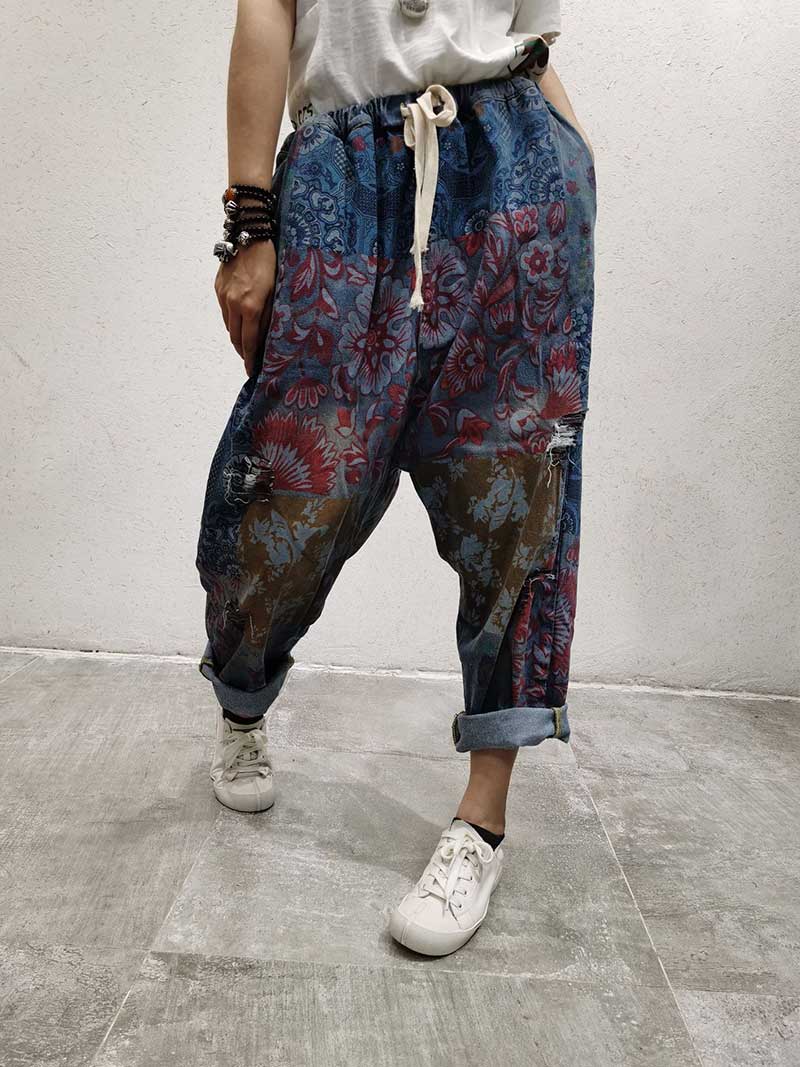 Evatrends Cotton Pant, Bottom, Double side Pockets, Elastic Waist, Cropped Pant, Printed pant, Elastic waist ethnic style   