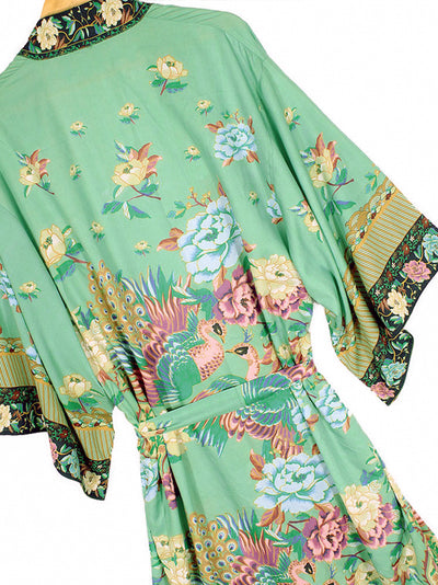 Enlighten Me Green Cotton Women Gown Kimono Duster Robe
