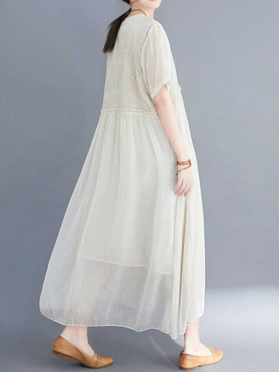 Embroidered Silk A-line Dress