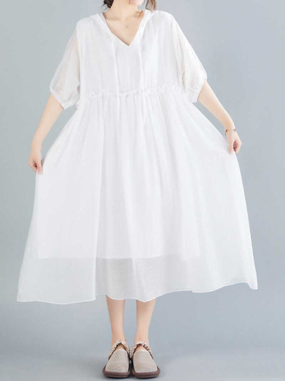 Cotton Short Sleeves A-Line Dress
