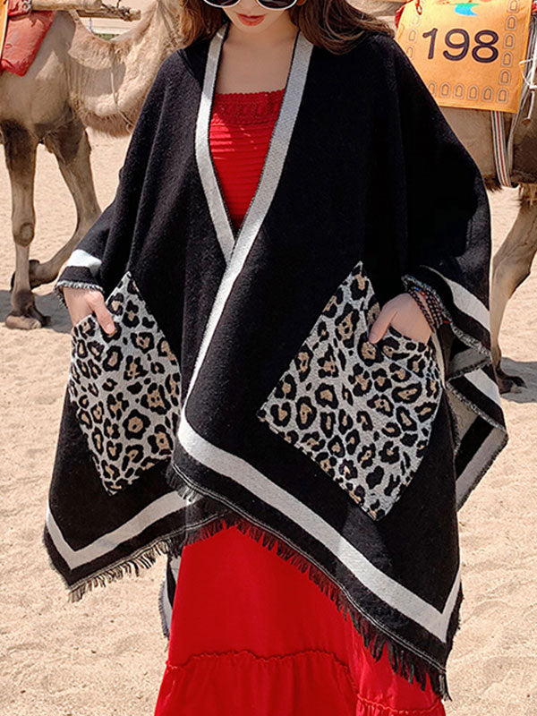 Cárdigan de chal de bolsillo de leopardo