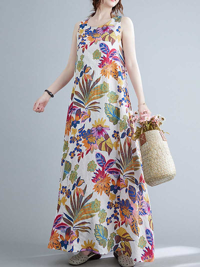 Sleeveless Cotton Floral A-Line Dress