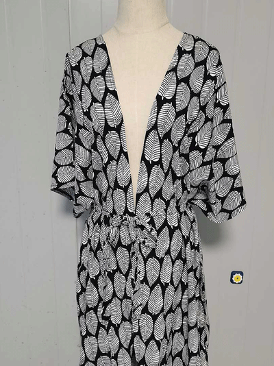 Evatrends cotton gown robe printed kimonos, Outerwear, Polyester, Nightwear, long kimono, Board Sleeves, black, yellow color, loose fitting, printed