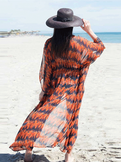 Evatrends cotton gown robe printed kimonos, Outerwear, polyester, Nightwear, long kimono, Board Sleeves, loose fitting, printed, Belted