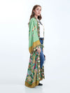 Evatrends cotton gown robe printed kimonos, Outerwear, cotton, Nightwear, long kimono, Long Sleeves, loose fitting, Floral Print with birds print, Belted