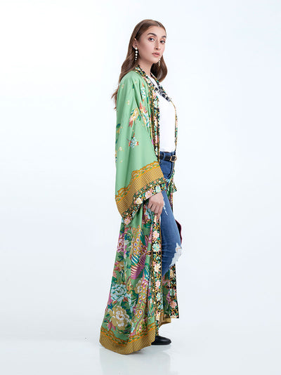 Evatrends cotton gown robe printed kimonos, Outerwear, cotton, Nightwear, long kimono, Long Sleeves, loose fitting, Floral Print with birds print, Belted
