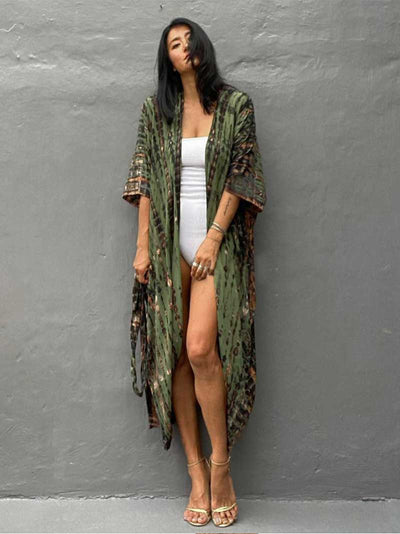 Evatrends cotton gown robe printed kimonos, Outerwear, Nightwear, Rayon, Board Sleeves, Different colors, Tie Dye print, Belted