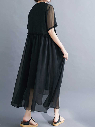 Embroidered Silk A-line Dress
