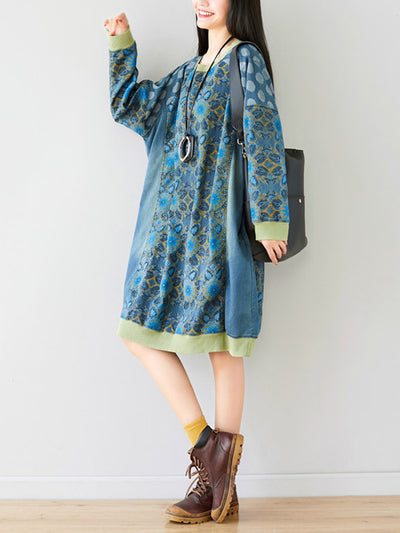 Crew Neck Printed Sweatshirt Dress