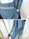 Dungarees cotton denim ripped jeans floral vintage retro style overall, Back and side pockets