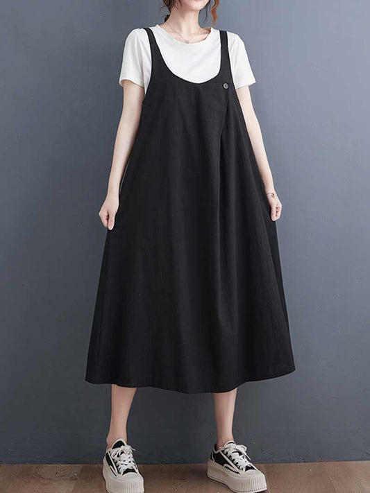 Plain Cotton Round-Neck Salopette