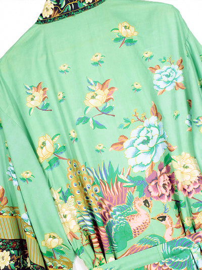 Enlighten Me Green Cotton Women Gown Kimono Duster Robe