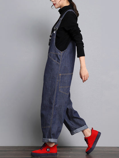 Dungarees cotton denim ripped jeans floral vintage retro style overall