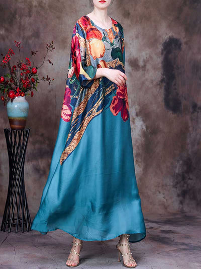 Eva trends maxi dress, Tencel dress, Polyester dress, Printed dress, Maxi dress, black Dress, Blue Dress, Long Dress, Summer dress, Medium Sleeves, Vintage Collection