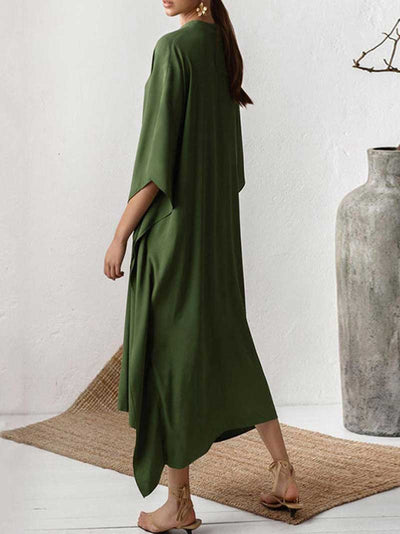 Plain Polyester Long Sleeves Kaftan Dress