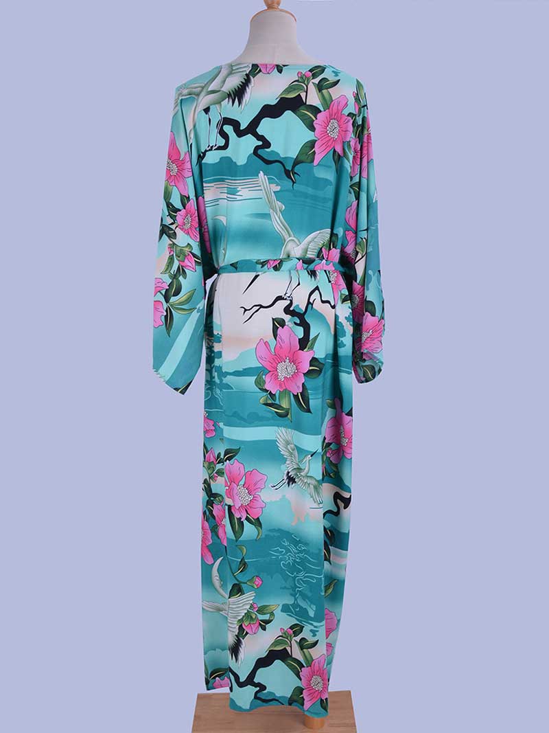 Evatrends cotton gown robe printed kimonos, Outerwear, Rayon, Beachwear, Long kimono, Board Sleeves, loose fitting, Printed, Floral, Belted