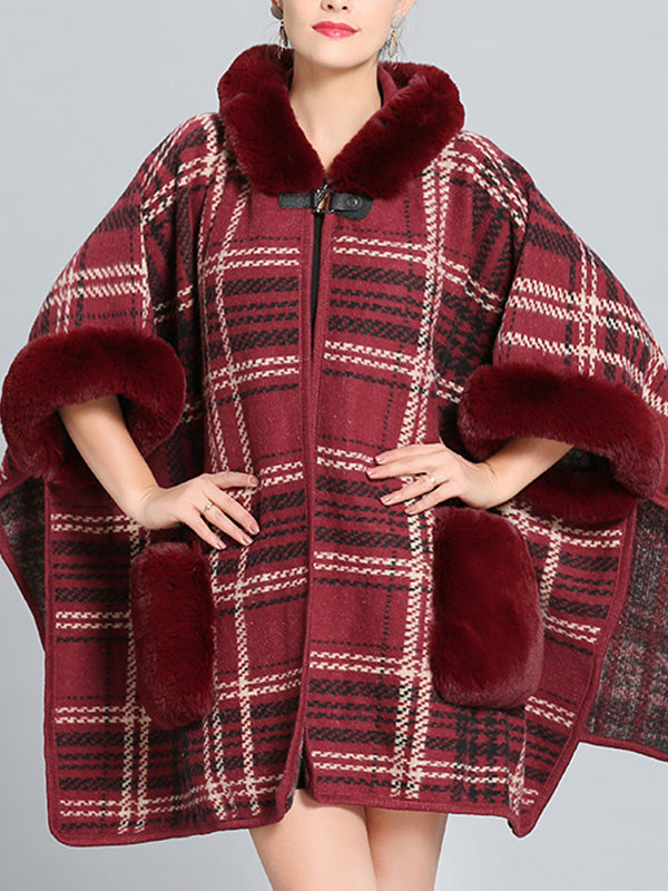 Feeling Fluffery Plaid Print Plus Size Cape Cardigan