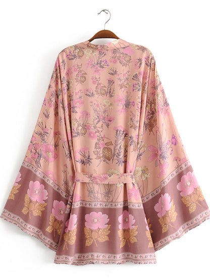Evatrends cotton gown robe printed kimonos, Outerwear, Cotton, Viscose, Nightwear, long kimono, Bordered sleeves & bottom, Kimono Broad Long sleeves, loose fitting, Floral Bohemian Print, Belted